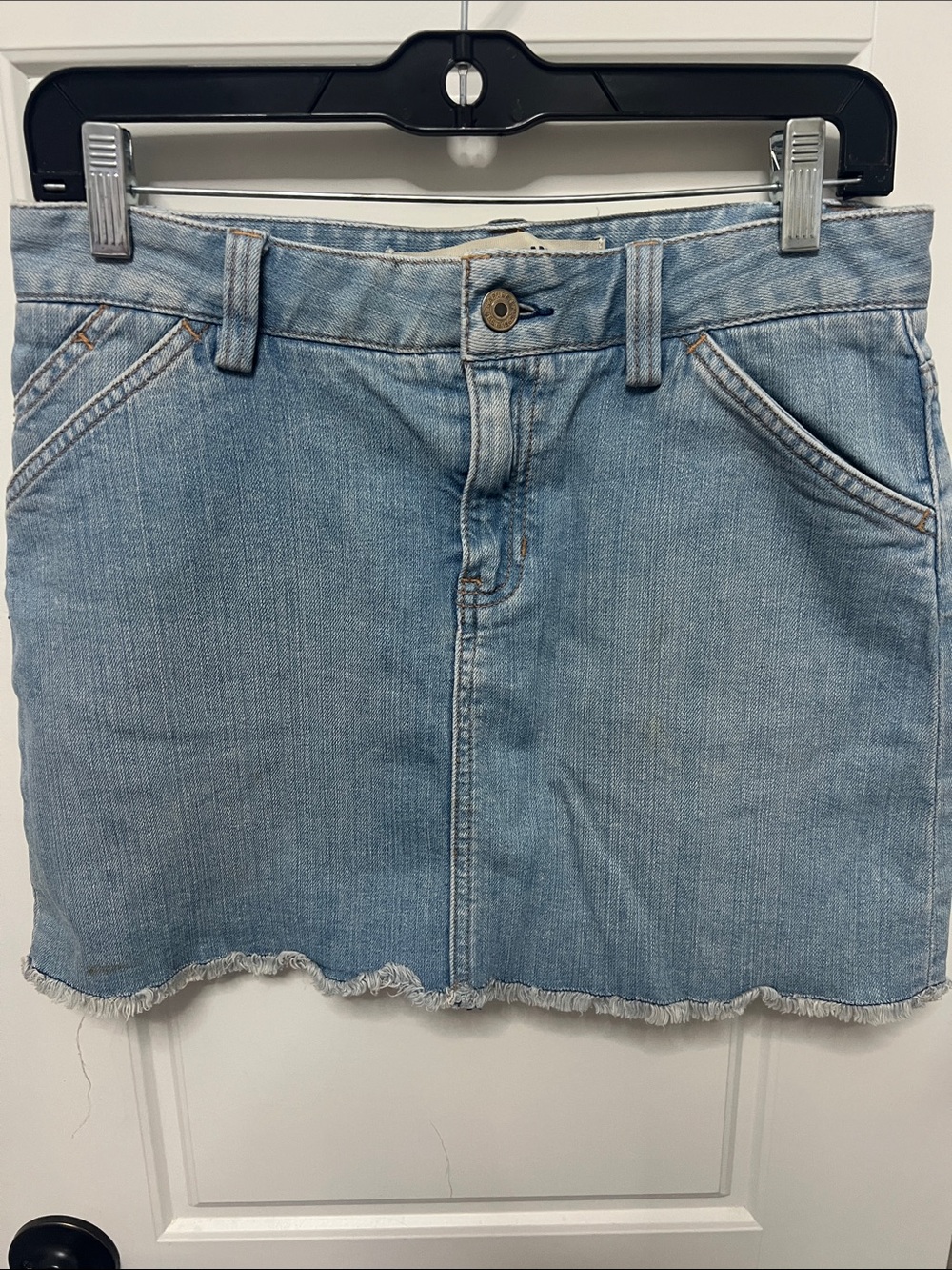 GAP Light Wash Vintage Denim Mini Skirt with Frayed Hem